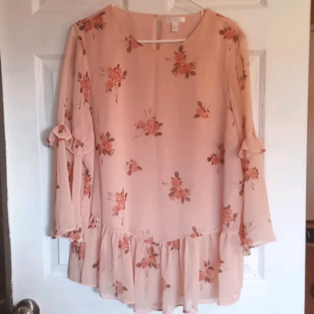 Lauren Conrad Dusty Pink Floral Blouse